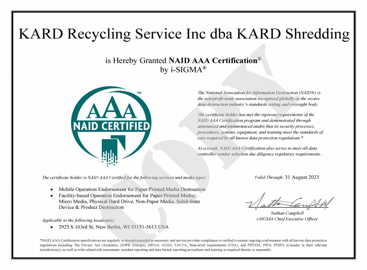 NAID Certification 2022-2023